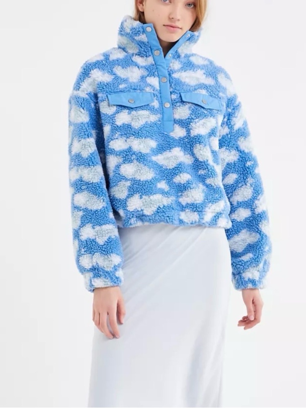 Urban outfitters Blue and White cloud Sherpa Pullover - Women’s Size Small - Picture 1 of 11